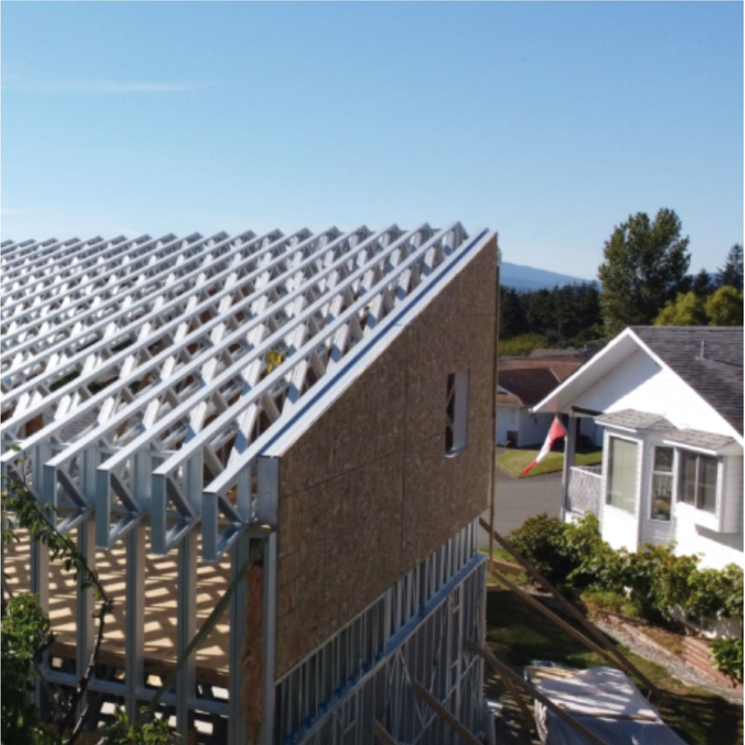 LGS home framing — roof trusses being assembled